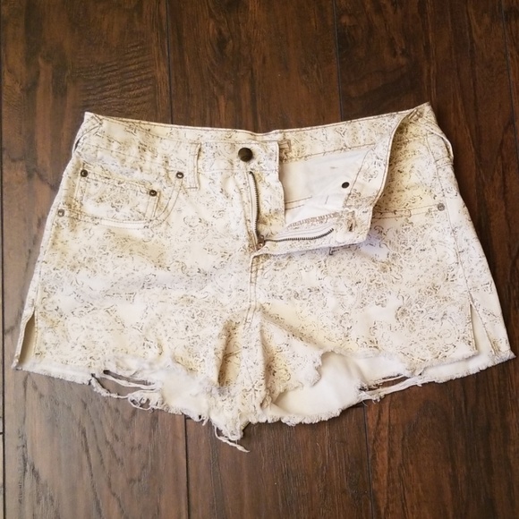 Free People Pants - Free People Damask Print Distressed Shorts
